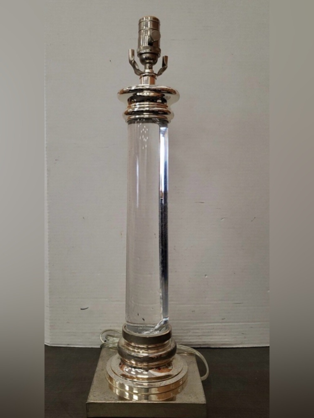 2 Vintage Restoration Hardware RH nickel/lucite column table lamps 23.5” SET/2 - Picture 12 of 14
